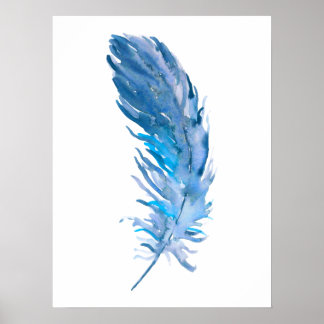 Watercolor Boho Blue Feather Print