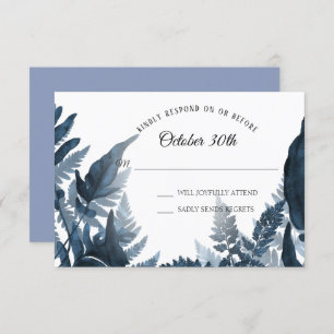 Watercolor Boho Blue Modern Fern Foliage RSVP Invitation