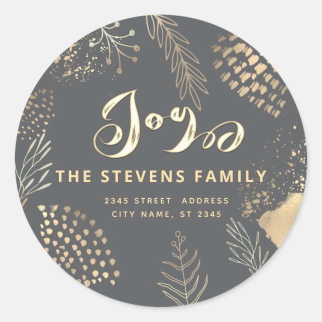 Watercolor boho botanical  script joy winter  classic round sticker (Front)