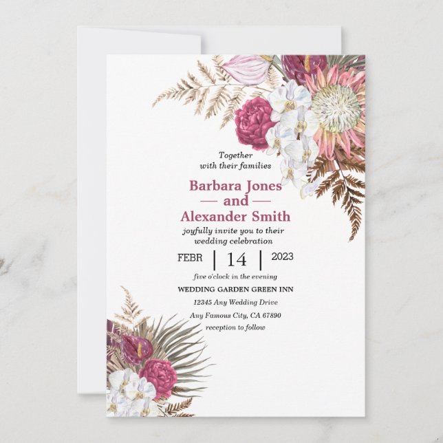 Watercolor Boho Bouquet Invitation (Front)