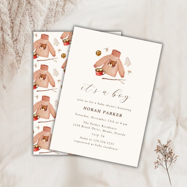 Watercolor Boho Boy Winter Clothes Baby Shower  Invitation (Watercolor Boho Boy Winter Clothes Baby Shower Invitation)