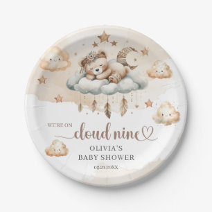 Watercolor boho brown ivory cloud nine teddy bear paper plate