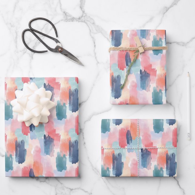 Watercolor Boho Brush Marks Wrapping Paper Sheet (Front)