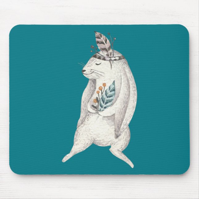 Watercolor Boho Bunny Mouse Mat (Front)