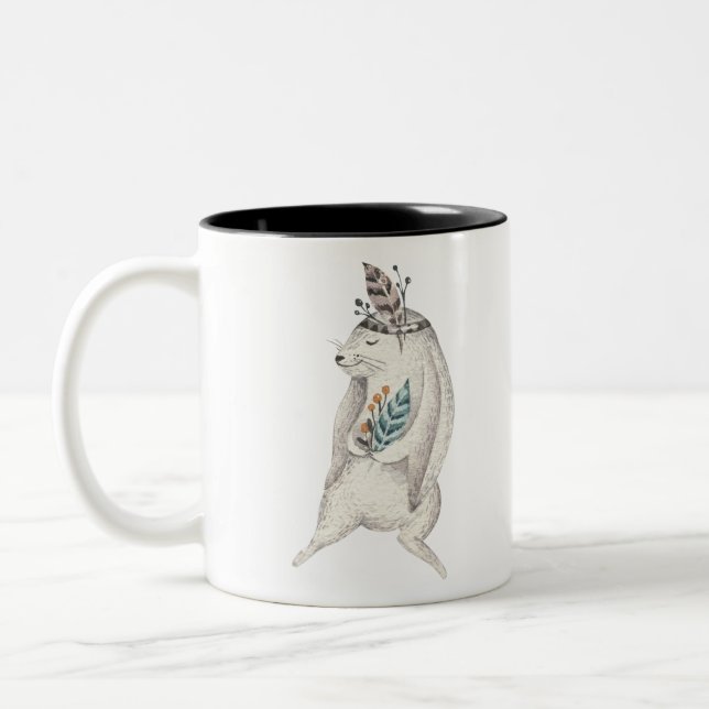 Watercolor Boho Bunny Two-Tone Coffee Mug (Left)