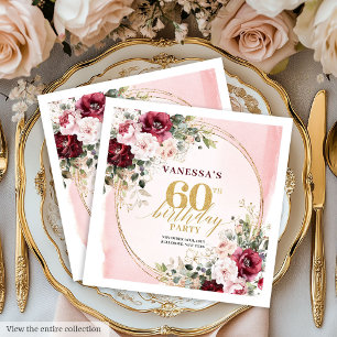 Watercolor Boho Burgundy Blush 60th Napkins