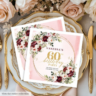 Watercolor Boho Burgundy Blush 60th Napkins