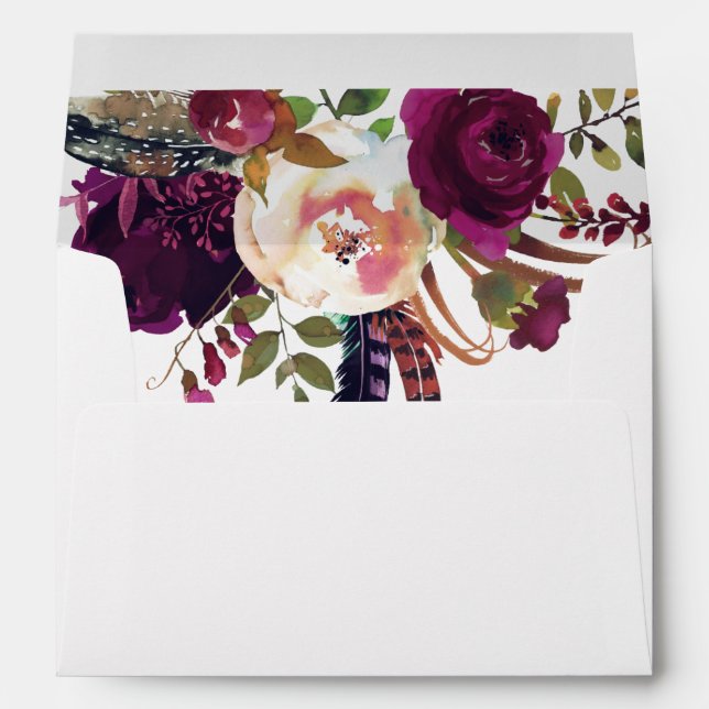 Watercolor boho burgundy marsala floral bouquet envelopes (Back (Bottom))