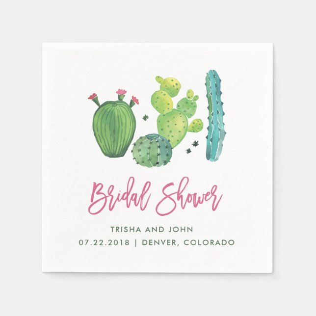 Watercolor Boho Cactus Bridal Shower Napkin (Front)