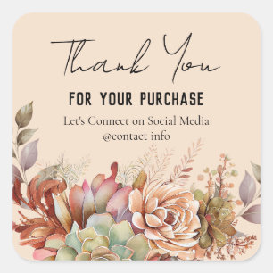 Watercolor Boho Cactus Business Thank You  Square Sticker