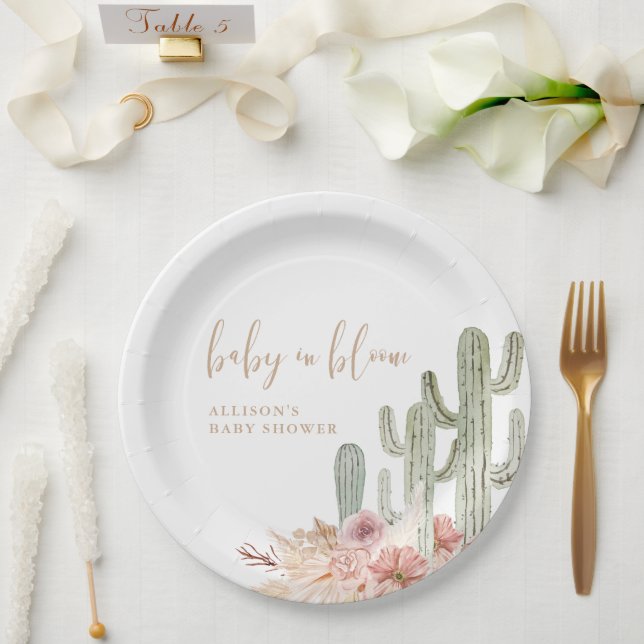 Watercolor boho cactus desert baby shower paper plate (Wedding)