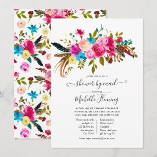 Watercolor Boho Chic Floral Baby Shower by Mail Invitation