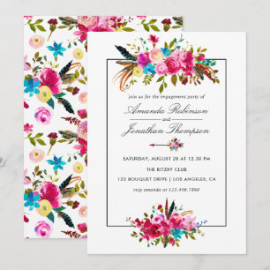 Watercolor Boho Chic Floral Engagement Party Invitation