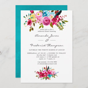 Watercolor Boho Chic Floral Rehearsal Dinner Invitation