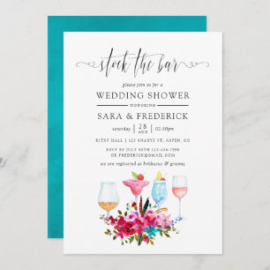 Watercolor Boho Chic Floral Stock the Bar Invitation