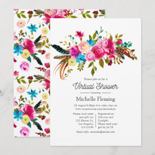 Watercolor Boho Chic Floral Virtual Baby Shower Invitation