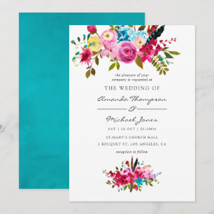 Watercolor Boho Chic Floral Wedding Invitation