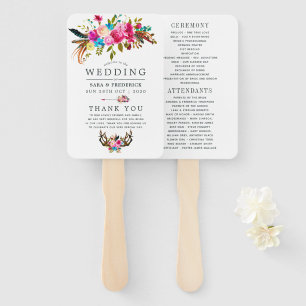 Watercolor Boho Chic Floral Wedding Program Hand Fan