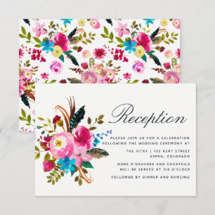 Watercolor Boho Chic Floral Wedding Reception Invitation