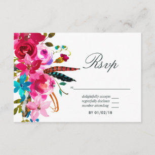 Watercolor Boho Chic Floral Wedding RSVP