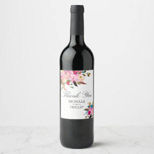 Watercolor Boho Chic Floral Wedding Thank You Wine Label