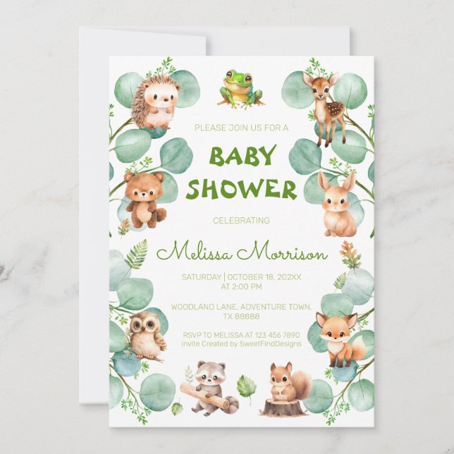 Watercolor Boho Chic Woodland Baby Boy Shower Invitation (Front)