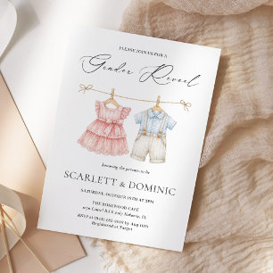 Watercolor Boho Clothesline Gender Reveal Party Invitation