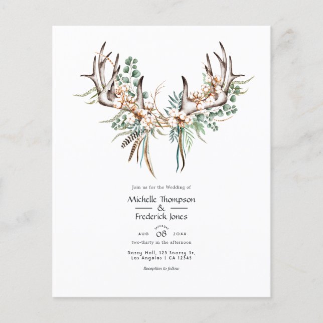 Watercolor Boho Cotton and Eucalyptus Boho Wedding Flyer (Front)