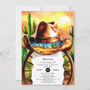 Watercolor Boho Cowboy Birthday Invitation