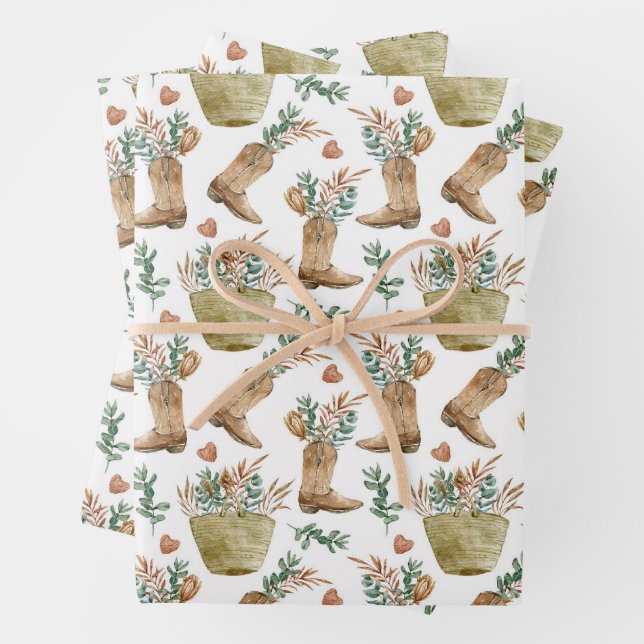 Watercolor Boho Cowboy Pattern  Wrapping Paper Sheet (In situ)