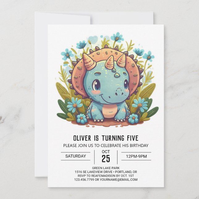 Watercolor Boho Dinosaur Boy Birthday Invitation (Front)