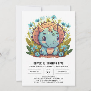 Watercolor Boho Dinosaur Boy Birthday Invitation