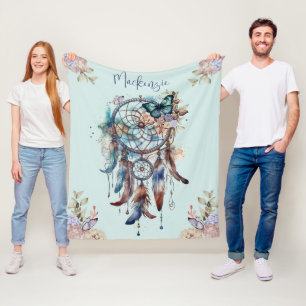 Watercolor Boho Dreamcatcher Personalised Name Fleece Blanket