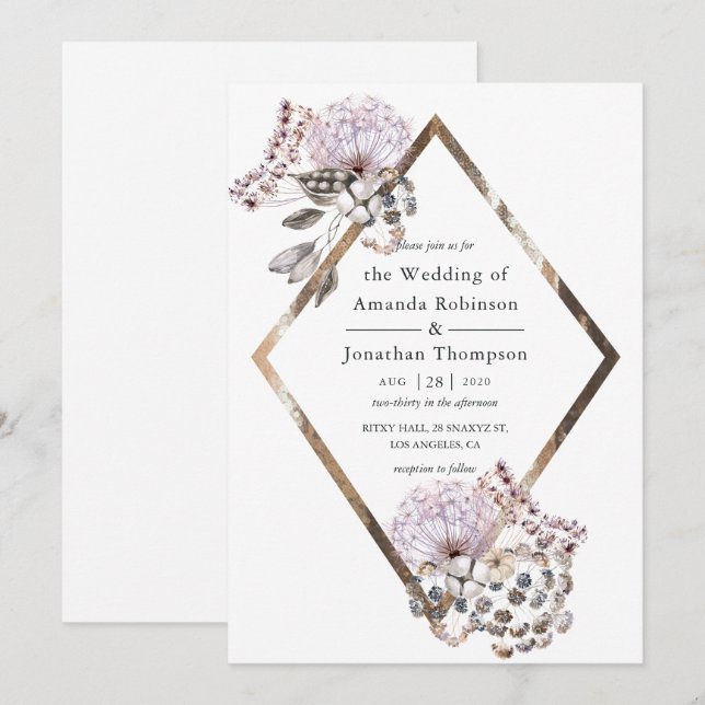 Watercolor Boho Dried flowers Wedding Invitation (Front/Back)