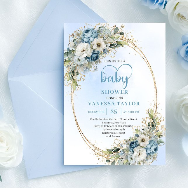 Watercolor Boho Dusty Blue Eucalyptus Baby Shower Invitation (Watercolor Dusty Blue Eucalyptus Baby Shower Invite....)