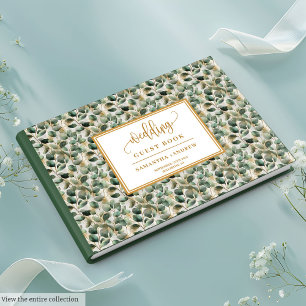 Watercolor boho eucalyptus gold wedding guest book