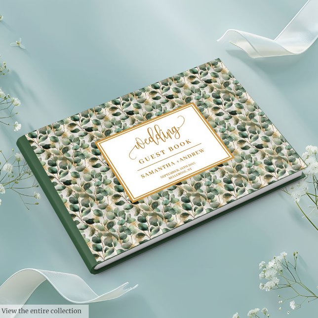 Watercolor boho eucalyptus gold wedding guest book (Watercolor boho eucalyptus gold wedding guest book)