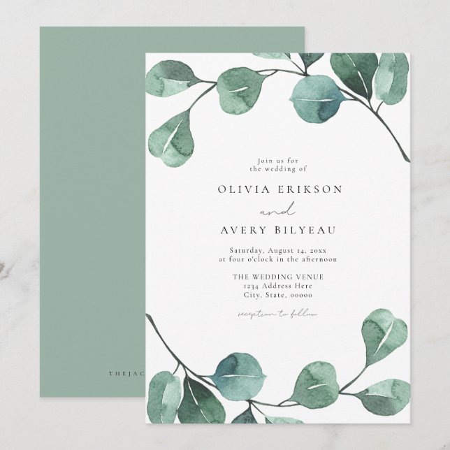 Watercolor Boho Eucalyptus Greenery Wedding Invitation (Front/Back)