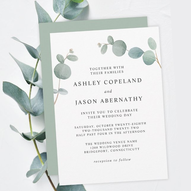 Watercolor Boho Eucalyptus Greenery Wedding Invitation (Creator Uploaded)