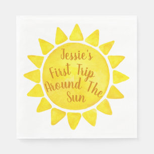 Watercolor Boho First Trip Around The Sun Birthday Napkin