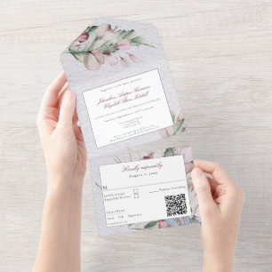 Watercolor Boho Floral and Botanical Wedding All In One Invitation
