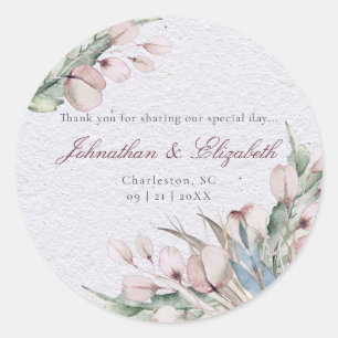 Watercolor Boho Floral and Botanical Wedding Favou Classic Round Sticker