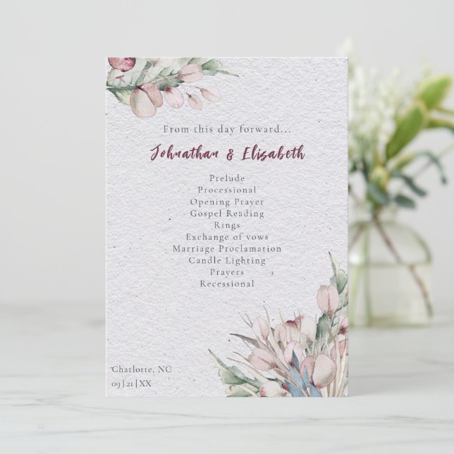 Watercolor Boho Floral and Botanical Wedding Programme (Standing Front)