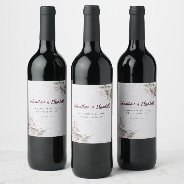 Watercolor Boho Floral and Botanical Wedding Wine Label (Bottles)