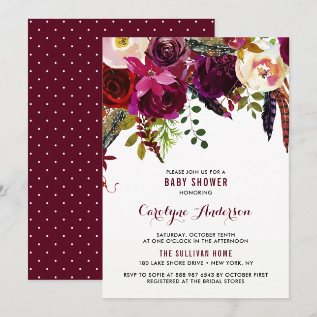 Watercolor Boho Floral Autumn Baby Shower Invitation (Front/Back)