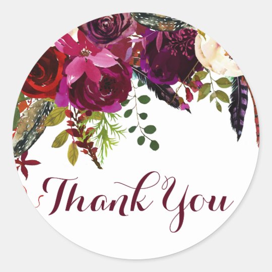 Watercolor Boho Floral Autumn Thank You Sticker