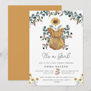 Watercolor Boho Floral Baby Girl Shower Invitation