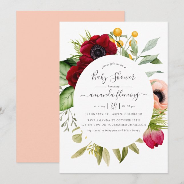 Watercolor Boho Floral Baby Shower Invitation (Front/Back)