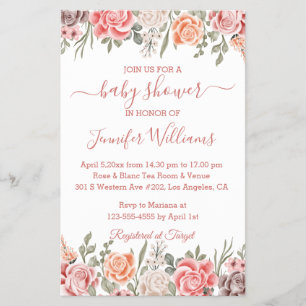 watercolor boho floral baby shower pink invitation flyer