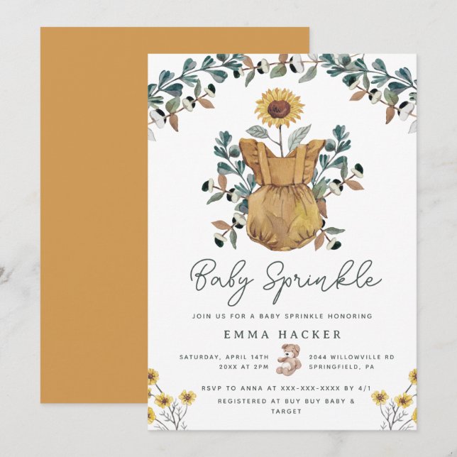 Watercolor Boho Floral Baby Sprinkle Invitation (Front/Back)